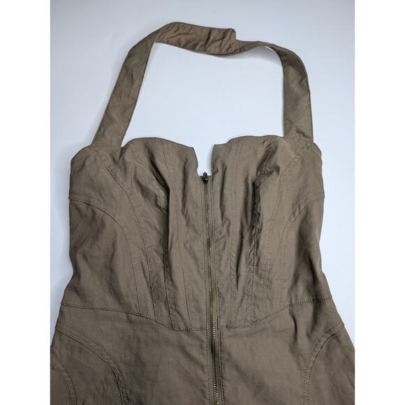 By Anthropologie Zip-Front Halter Corset Dress Green Size Medium Midi - Picture 6 of 13